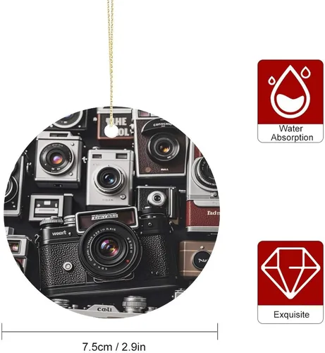 Miniatura 2 de Retro Cool Camera CollectionChristmas Ornaments Christmas Round Ceramic Pendant Christmas Hanging Decor for Women Men Xmas Tree Decorations Keepsake