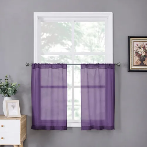 Miniatura 20 de Tollpiz - Juego de 2 paneles de cortinas de velo traslúcidas para media ventana, cortas, con textura de lino y bolsillo para cortinero, filtran