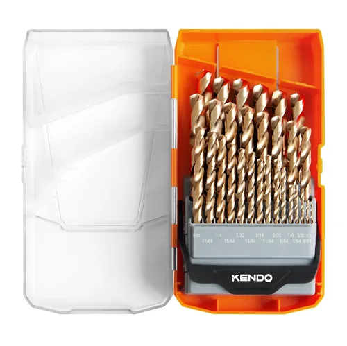 Miniatura 13 de KENDO Brocas de cobalto de 1/4 pulgadas (13 unidades), acero de alta velocidad M35, punta de 135 grados, juego de brocas helicoidales de longitud
