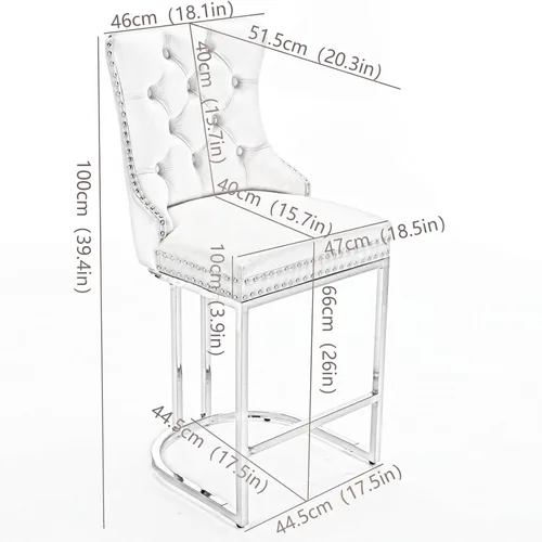 Miniatura 2 de Juego de 2 taburetes de bar de 26 pulgadas de altura de mostrador, modernos taburetes de bar de terciopelo con botón trasero y ribete remache