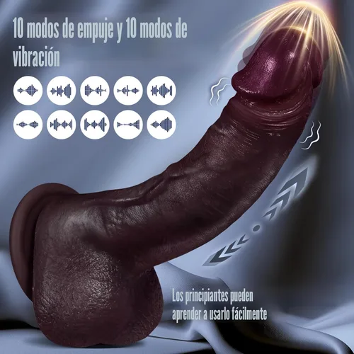 Miniatura 3 de Consoladro Vibrador de Empuje Negro Realista, Consoladores de Silicona Calentados y Realistas con 10 Modos de Empuje y 10 Modos de Vibración