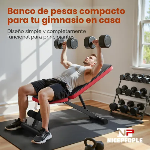 Miniatura 2 de NICEPEOPLE Banco de pesas básico para gimnasio en casa, banco ajustable de 8 respaldos con capacidad de peso de 299 kg para pecho, hombros, brazos