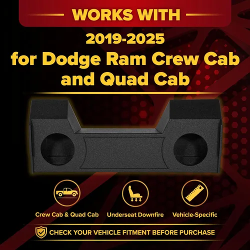 Miniatura 2 de QPower - Carcasa de subwoofer doble de 12 pulgadas para debajo del asiento, subcaja QBomb compatible con Dodge Ram Crew Cab y Quad Cab 2019-2026