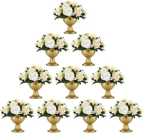 10 jarrones dorados para centros de mesa, mini jarrón de metal dorado para flores, pequeño cuenco floral, pieza central decorativa para bodas,