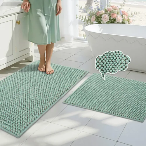 Miniatura 17 de BSICPRO Juego de alfombras de baño 2 piezas - Tapetes de baño de chenilla antideslizantes - Gruesa y suave alfombra absorbente de salvia para baño