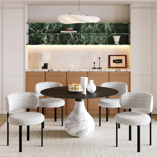 Miniatura 9 de Juego de 2 sillas de comedor beige de cuero con patas de metal, soporte de resorte y respaldo curvado, silla redonda de comedor de cocina