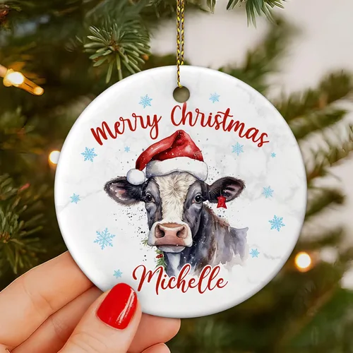 Miniatura 5 de Hyturtle Adornos de Navidad personalizados para amantes de las vacas - Adorno de Navidad de cerámica con nombre personalizado de vaca - Lindos