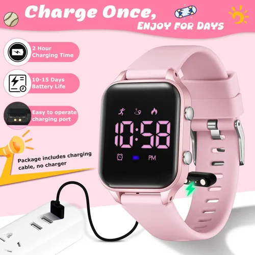 Miniatura 4 de Relojes digitales para niños y niñas, reloj deportivo con rastreador de fitness, podómetro, alarmas, cronómetro, no necesita aplicación, reloj
