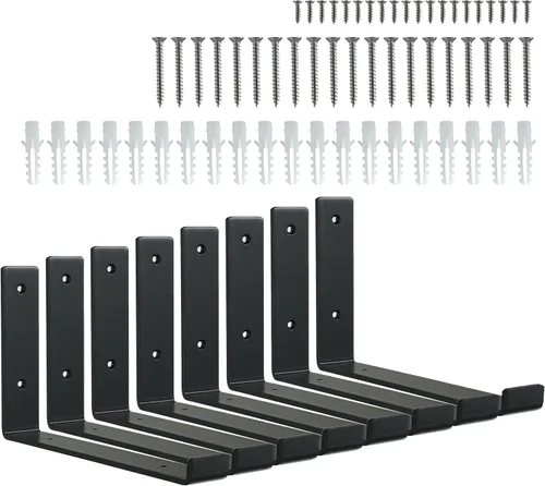 Miniatura 12 de HEART ART Soporte de estante negro de 6 pulgadas, paquete de 4 soportes de estante de metal J resistentes, 6.3" L×4.8" H×1.2" W