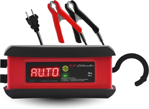 Schumacher Electric Cargador y mantenedor de batería de coche 3A, solución 3 en 1, para baterías de 12V Power Sport, automotriz y marina, SP1297