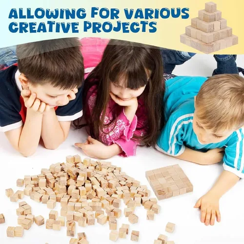 Miniatura 2 de Cubos de madera, 100 unidades, bloques de madera de 0.4 in, cubos de madera sin terminar, pequeños bloques cuadrados de madera para manualidades