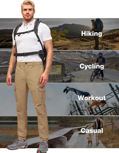 Miniatura 5 de PULI Pantalones de viaje ligeros para hombre, elásticos, elásticos, impermeables, de secado rápido, con bolsillos
