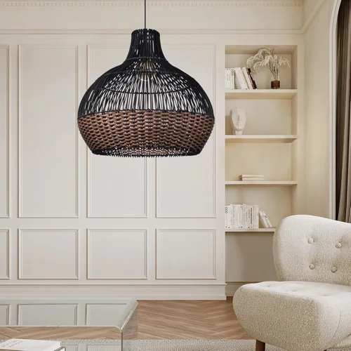 Miniatura 8 de Arturesthome Luces Colgantes de Ratán Negro, Candelabro de Mimbre Boho Accesorio de Iluminación de Cesta, Lámpara Colgante Grande de Tejido Natural