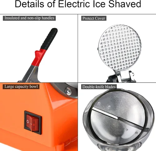 Miniatura 7 de Trituradora de hielo eléctrica con cuchillas dobles, máquina de afeitar de hielo eléctrica de 300 W (176 libras/176.4 lbs por hora, 2200 rpm)
