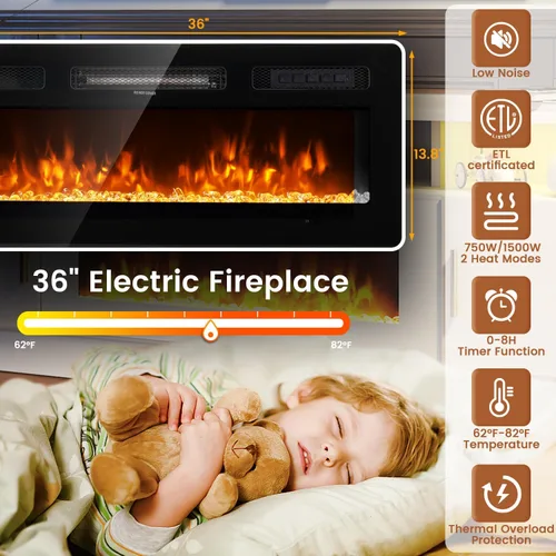 Miniatura 8 de MXV - Soporte de TV con chimenea de 70 pulgadas con toma de corriente para televisores de hasta 80 pulgadas, centro de entretenimiento con chimenea
