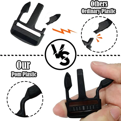 Miniatura 4 de Hebillas para correas de 1 pulgada, paquete de 6 unidades de clip de hebilla de plástico de liberación lateral rápida + clip deslizante de triple