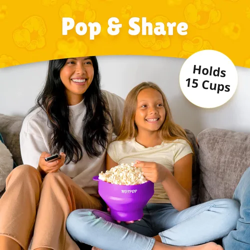 Miniatura 8 de The Orginal HOTPOP - Máquina para hacer palomitas de maíz de silicona, para microondas con asas, cuenco plegable, resistente al calor, fácil