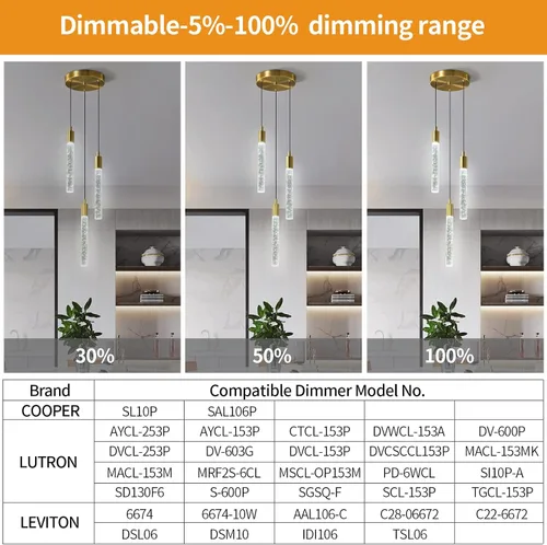 Miniatura 5 de Lámpara colgante moderna para isla de cocina, luz colgante regulable LED, luces colgantes de oro, mini iluminación colgante de cristal para Dorado