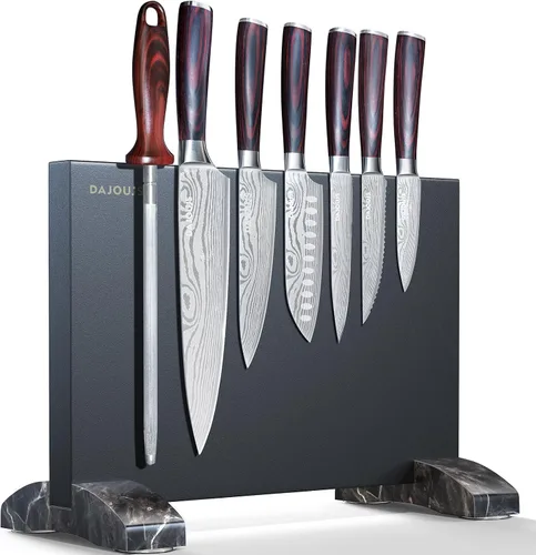Miniatura 9 de Juego de cuchillos de cocina con bloque – Juego de 6 cuchillos de chef, 5 piezas de acero inoxidable de alto carbono – Cuchillos afilados con un