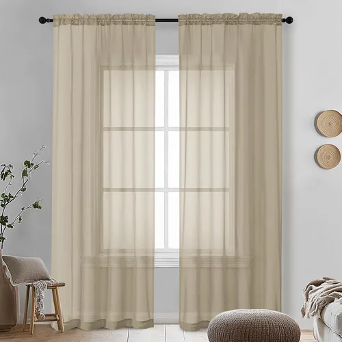 Miniatura 223 de OVZME - Cortinas traslúcidas blancas de 45 pulgadas de largo, 2 paneles, cortinas de gasa con bolsillo para barra para ventanas pequeñas, cada una