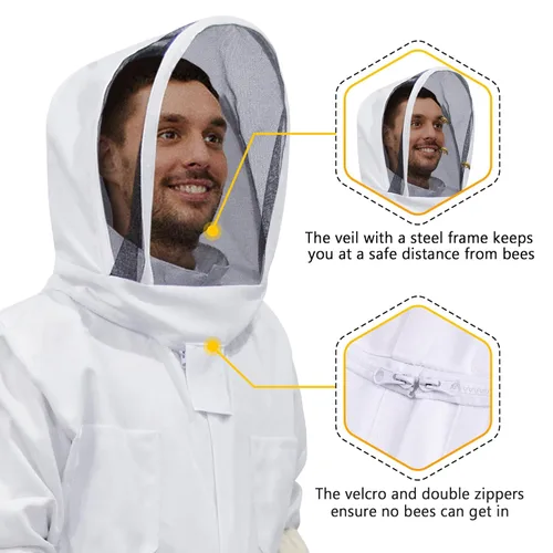 Miniatura 3 de Traje de Abeja, Atuendo de Apicultura Profesional Traje Completo de Apicultor con Capucha y Velo para Hombres y Mujeres Apicultores y Principiantes