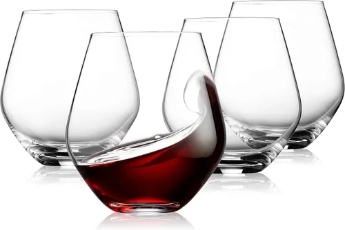 Godinger Copas de vino, copas de vino sin tallo, copas de vino tinto, copa de vino sin tallo, 17 onzas, juego de 4 unidades, fabricadas en Europa
