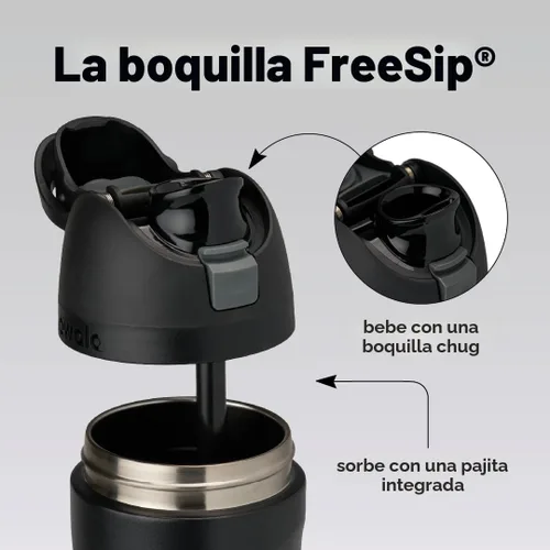 Miniatura 2 de Owala - Botella de agua FreeSip de acero inoxidable con aislamiento, sin bisfenol A, incluye sorbete, para deportes y viajes, 40 oz, Very, Very Dark