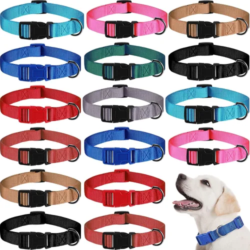 Miniatura 9 de Sanwuta - 18 collares de perro a granel, grandes, medianos, ajustables, 9 colores, de nailon, suave, resistente, con hebilla