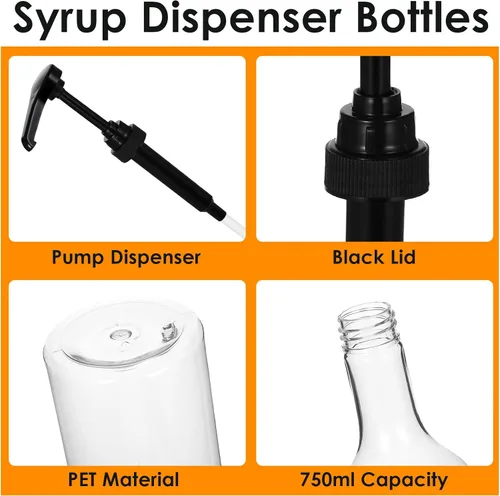 Miniatura 3 de Botellas de jarabe de 25 onzas con bomba, botellas de cuello largo, dispensador de bomba de jarabe de plástico para cafeterías, accesorios