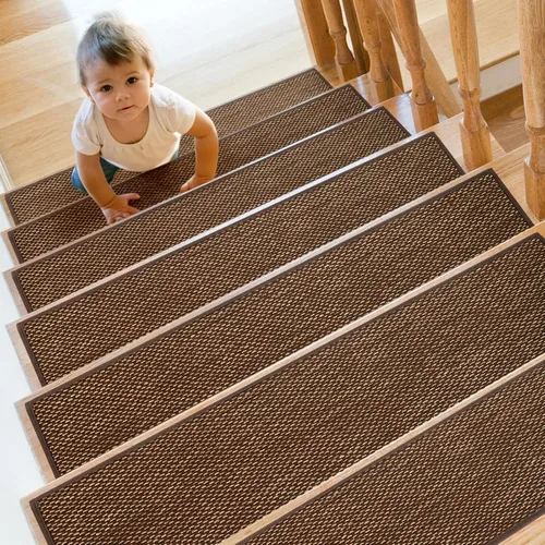 Miniatura 13 de SMILOOL Peldaños Antideslizantes para Escalones de Madera Interior Paquete de 4, 8" X 30", Alfombra para Escaleras de Madera, Alfombras