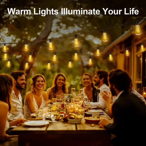 Miniatura 8 de MGVIH - Cadena de luces LED para exteriores de patio - 200 pies 60M luz impermeable exterior con control remoto regulable ST38 foco inastillable