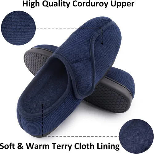 Miniatura 2 de Git-up Zapatillas diabéticas para hombres, artritis, edema con cierre ajustable, puntera hinchada, pantuflas de espuma viscoelástica, cómodas
