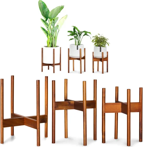Miniatura 19 de Fox & Fern Soporte Grande Ajustable para Plantas de Interior — 11 a 15 Pulgadas, Soporte Premium de Bambú Estilo Moderno de Mediados del Siglo