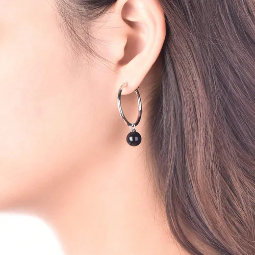 Miniatura 6 de JO WISDOM Pendientes de aro de plata de ley 925 con perlas simuladas de Danlge (blanconegro)