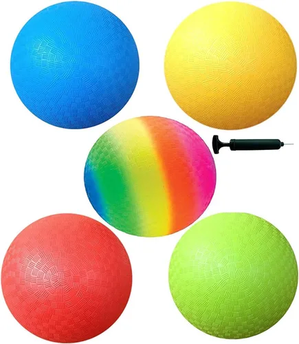 Miniatura 3 de Toys+ Dodgeball - Juego de pelotas de kickball de tamaño oficial, Dodge Ball, balonmano, cuatro cuadrados (paquete de 5 + bomba)