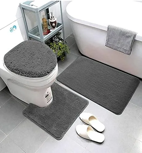 Miniatura 7 de Juego de 3 alfombras de baño sólidas que incluye alfombra de baño, tapete de contorno y cubierta para tapa de inodoro (negro)