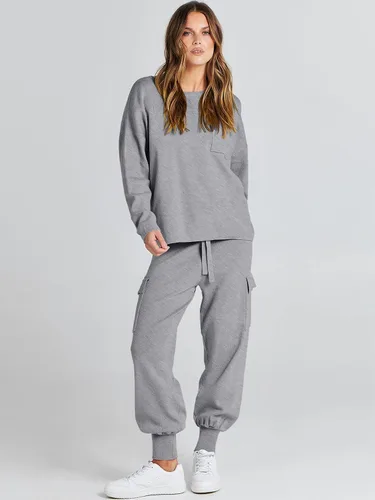 Miniatura 7 de Caracilia Conjunto de dos piezas para mujer, suéter de punto de manga larga y pantalones deportivos tipo cargo