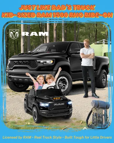 Miniatura 2 de ENYOPRO - Juguetes de montar de 24V para niños grandes, RAM 1500 RHO con licencia de 2 asientos, auto de montar para niños pequeños con control