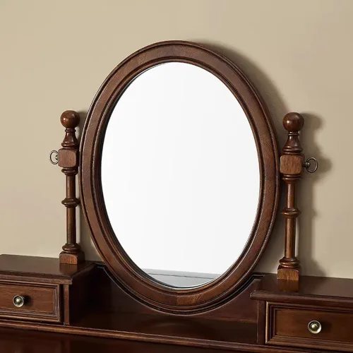 Miniatura 6 de Vintage Vanity Desk with Adjustable Angle Mirror, 39.4 in Wooden Makeup Dressing Table Set for Bedroom with 5 Drawers, Cushioned Stool