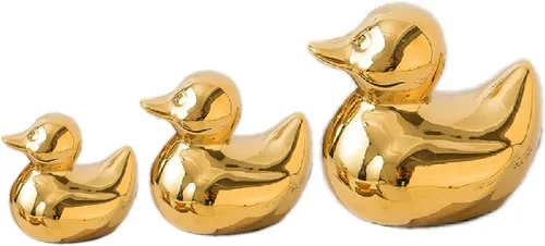 Miniatura 10 de Figuras de pato de cerámica dorada para decoración del hogar, esculturas y estatuas de animales Decoración de arte hecha a mano, mini pato
