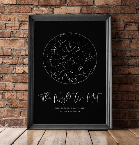 Miniatura 5 de Mapa de Estrellas Personalizado con Fechas y Lugar Específicos - Impresión de Mapa de Constelación Personalizado, Sin Marco - Arte de Pared