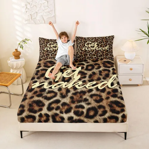 Miniatura 14 de Feelyou Leopard Print Lips Fitted Sheet Twin Size for Kids Boys Girls Cheetah Print Bed Sheets Set 16" Deep Pocket Soft Breathable Microfiber