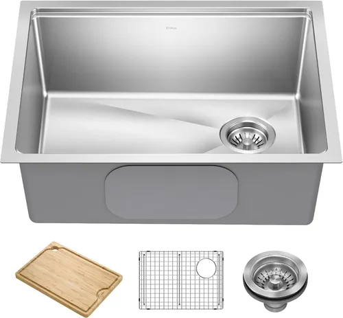 Miniatura 19 de KRAUS Fairlane KHT631-15 - Fregadero de cocina o bar, 15 pulgadas, montaje directo/superior, cuenco individual, de acero inoxidable de calibre 18