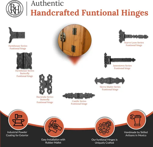 Miniatura 4 de Paquete de 2 bisagras de hierro forjado negro de 9 pulgadas, bisagras decorativas de hierro forjado, bisagras de hierro rústico para persianas