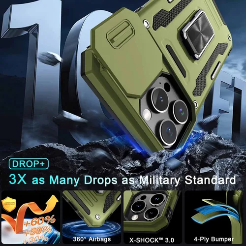 Miniatura 166 de DEERLAMN Funda para iPhone Xs Max con funda deslizante para cámara + protector de pantalla, soporte giratorio de anillo de grado militar a prueba