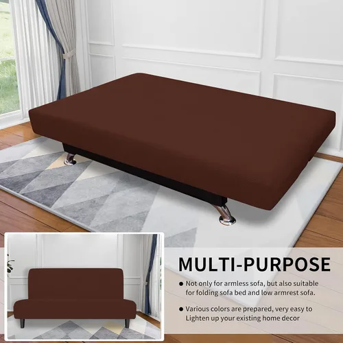 Miniatura 4 de Easy-Going Funda elástica para futón, funda para sofá sin brazos, protector de muebles sin reposabrazos, funda suave con parte inferior elástica Café