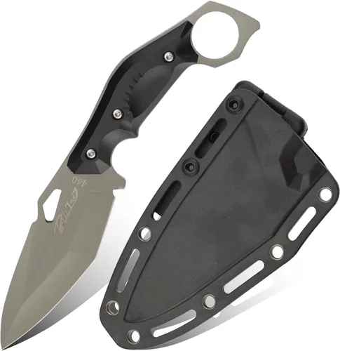 EDC Scout - Cuchillo de transporte con bucle para el dedo, cuchillo de supervivencia de hoja fija de acero 440 de 4 pulgadas con funda Kydex, mango