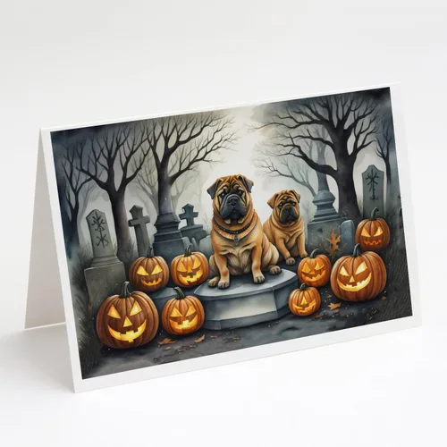 Miniatura 44 de Caroline's Treasures DAC2018GCA7P - Tarjetas de felicitación y sobres de Halloween espeluznantes de Border Collie, paquete de 8 tarjetas en blanco