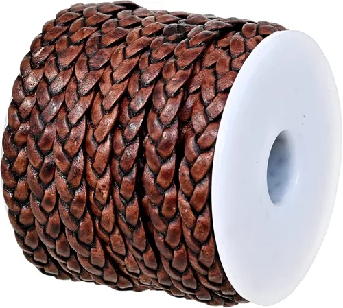 GENIQUE Cordón de cuero trenzado plano de 0.197 in, cuerda de cuero para fabricación de joyas, tiras de cuero, ribete de cuero (16.4 ft) (0.197 in,