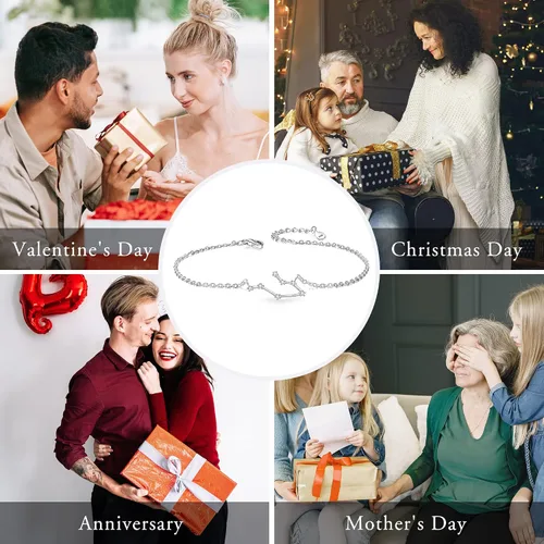 Miniatura 6 de BriLove Regalos para mamá, niñas, mujeres, plata de ley 925 con circonita cúbica, horóscopo del zodiaco 12 constelaciones, pulsera de eslabones